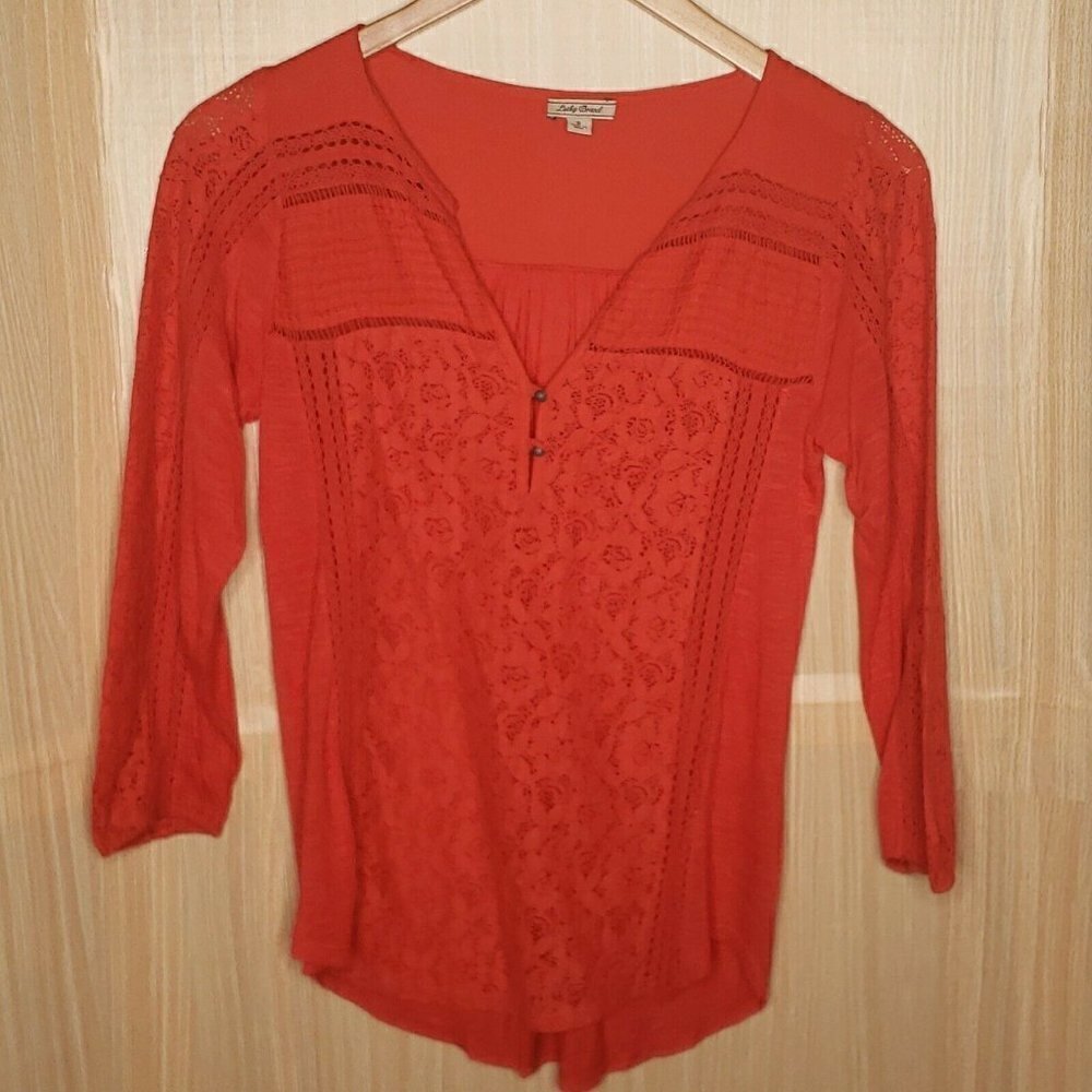 Lucky Brand Salmon Top With Lace Detail Small
